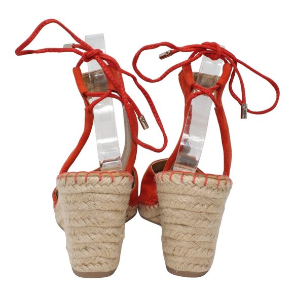 Franco Sarto L Markiska Esparilles 9M Orange Suede Beige Jute Wedge Sandal Heels - Picture 6 of 12